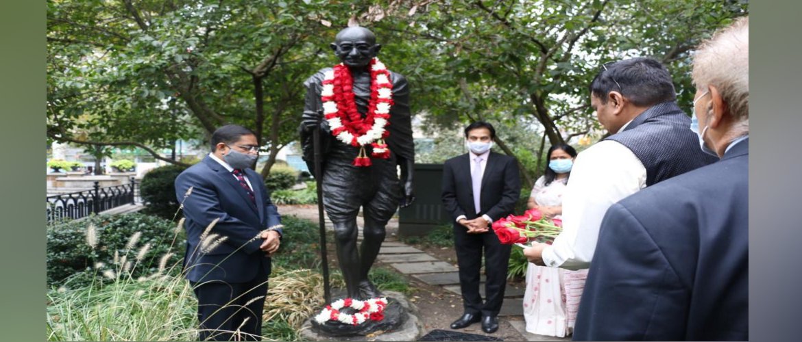  Consulate General of India, New York celebrated Gandhi Jayanti at Union Square Park, New York . Consul General paid floral tributes to Gandhi Ji and recalled his message for the youth to mark the occasion
