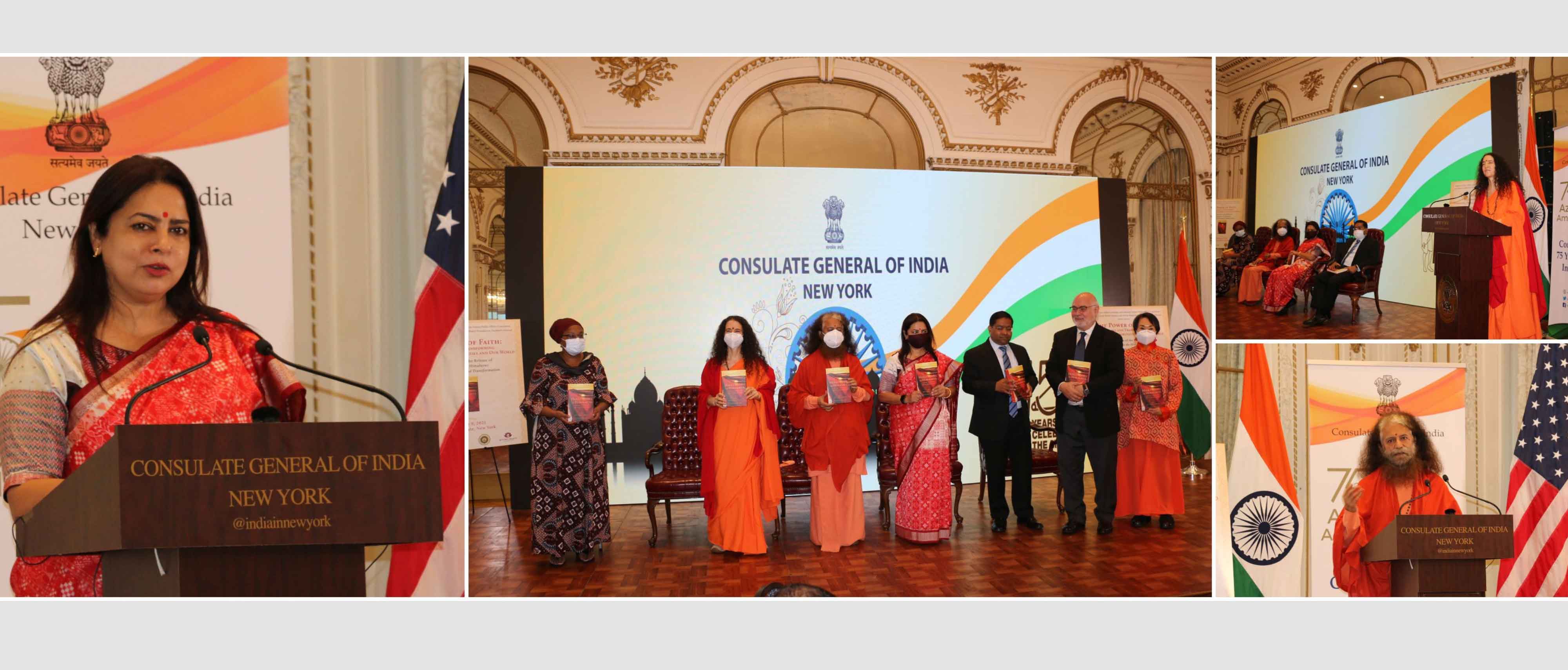  Hon'ble Minister of State for External Affairs & Culture Smt. Meenakashi Lekhi launched the book "From Hollywood to Himalayas" by Sadhvi Bhagawati Saraswati at the Consulate