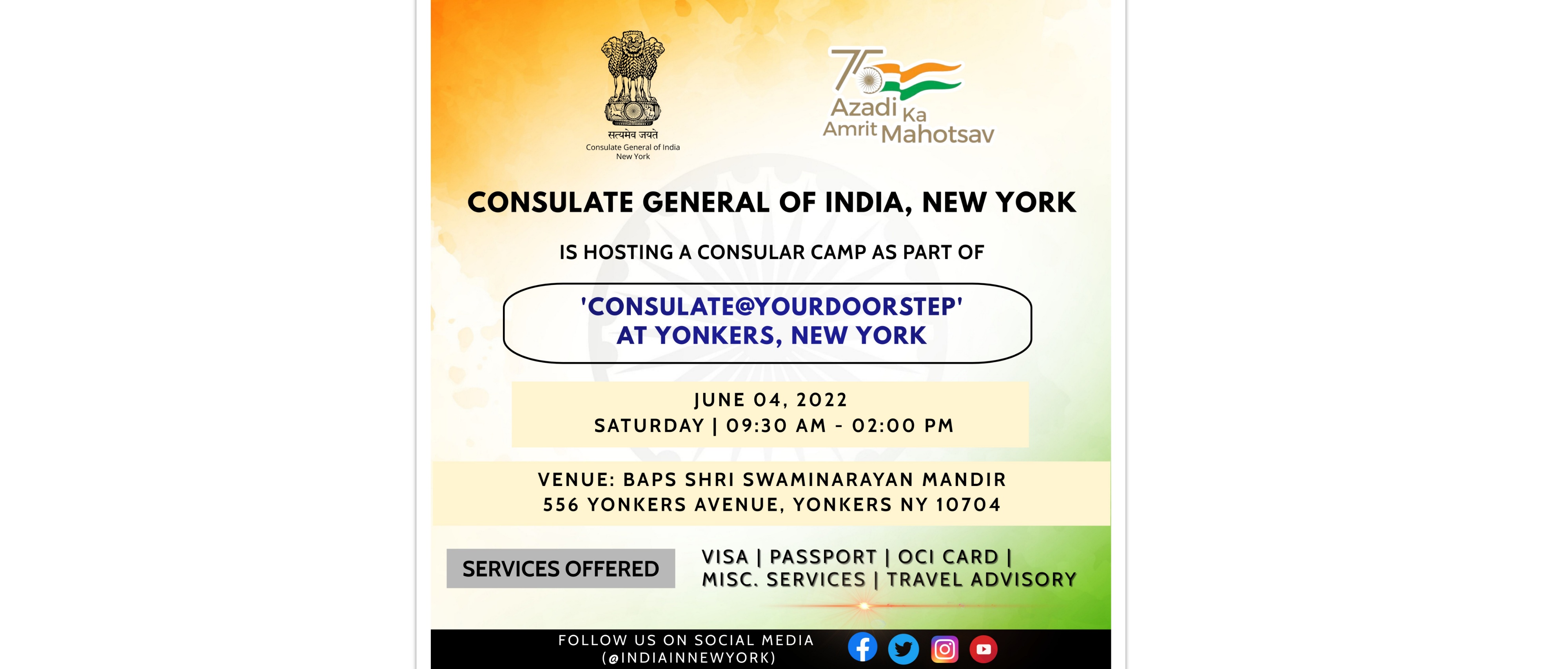  Consulate@YourDoorStep  on June 04  at Yonkers, New York