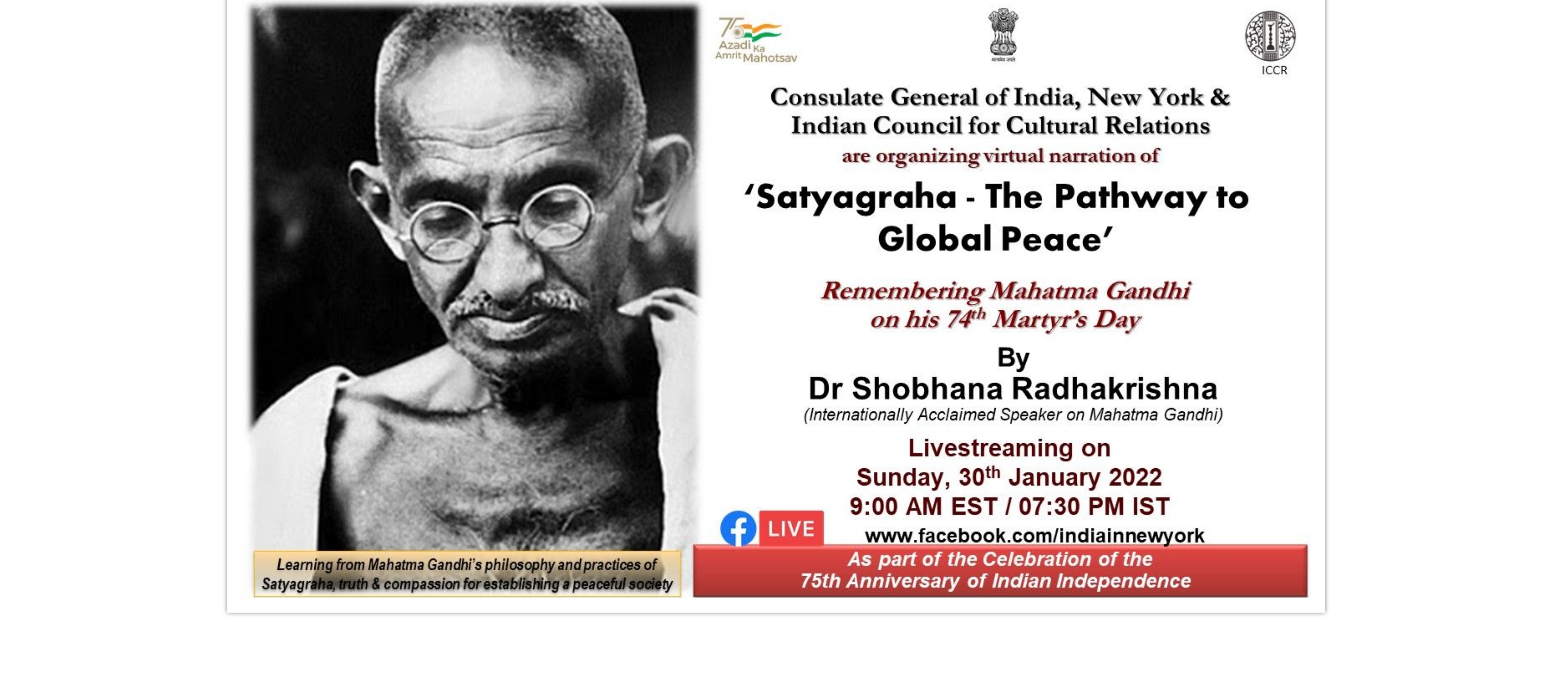 Remembering Mahatma Gandhi on his 74th Martyr’s Day - Virtual Narration by Dr. Shobhana Radhakrishna